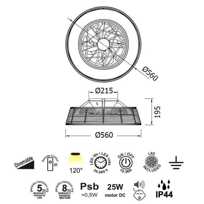 Mantra, Indonesia, ventilator, sa svetlom, plafonski, LED, ratan,