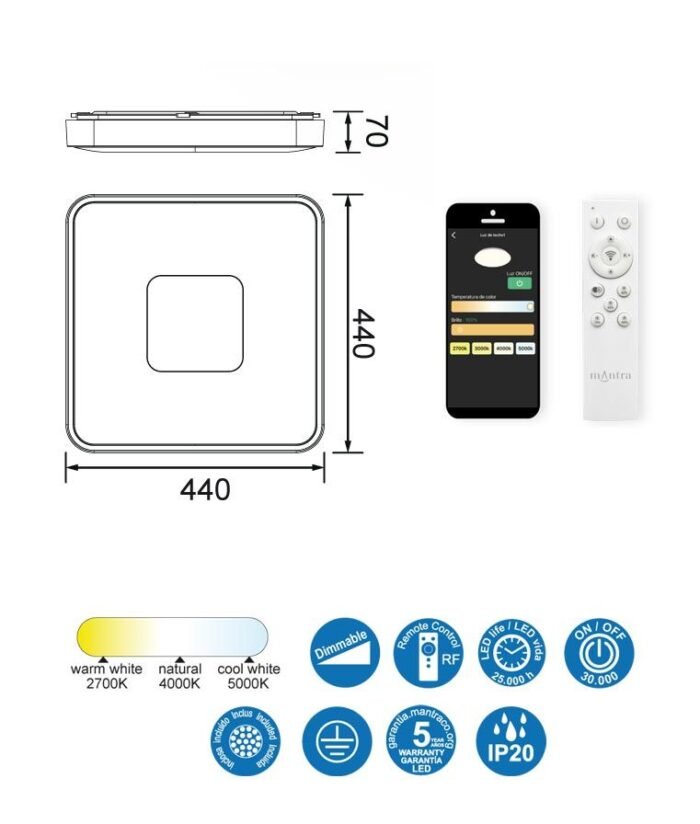 Mantra, Coin Cuadrado, plafonska, unutrasnja rasveta, plafonska lampa, LED, Mantra kolekcija