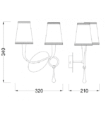 Mantra Paola zidna lampa 2xE14 20W širina 32cm zlatna krem - Slika 2