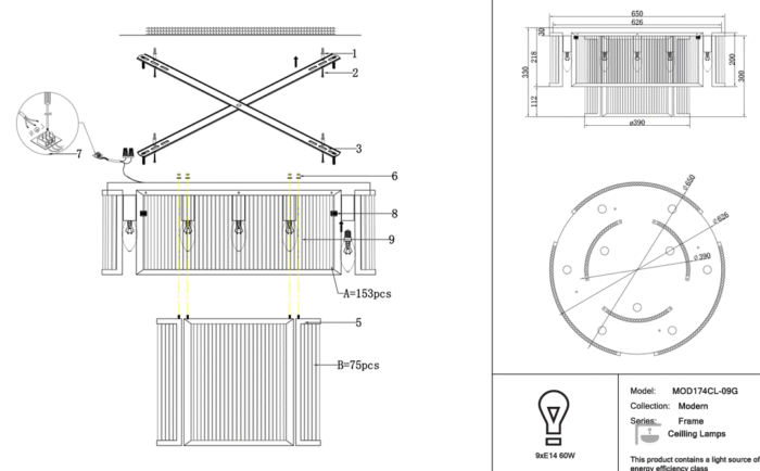Maytoni Frame unutrašnja plafonska lampa zlatna 60W - Slika 2