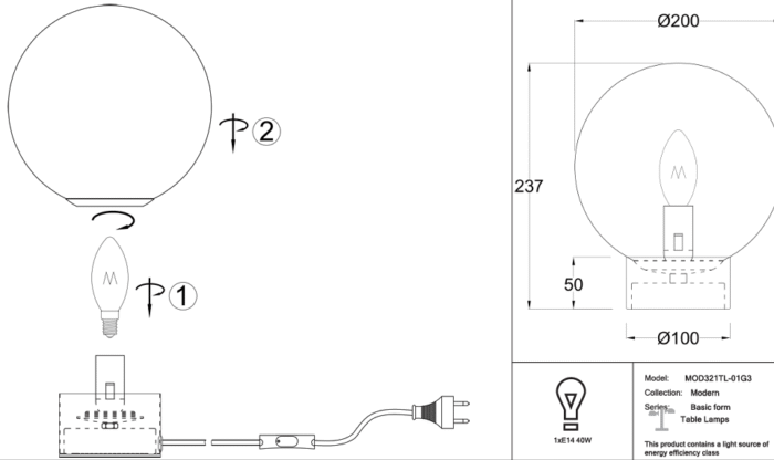 Maytoni Basic form unutrašnja stona lampa zlatna 40W - Slika 2