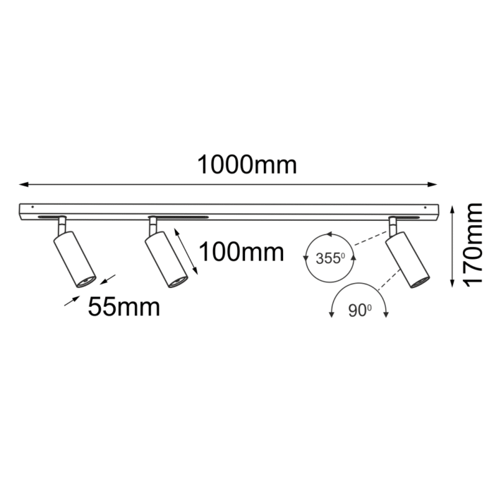 Brosline Pipe Line Komponenta za šinsku rasvetu Crna 1000 mm - Slika 3