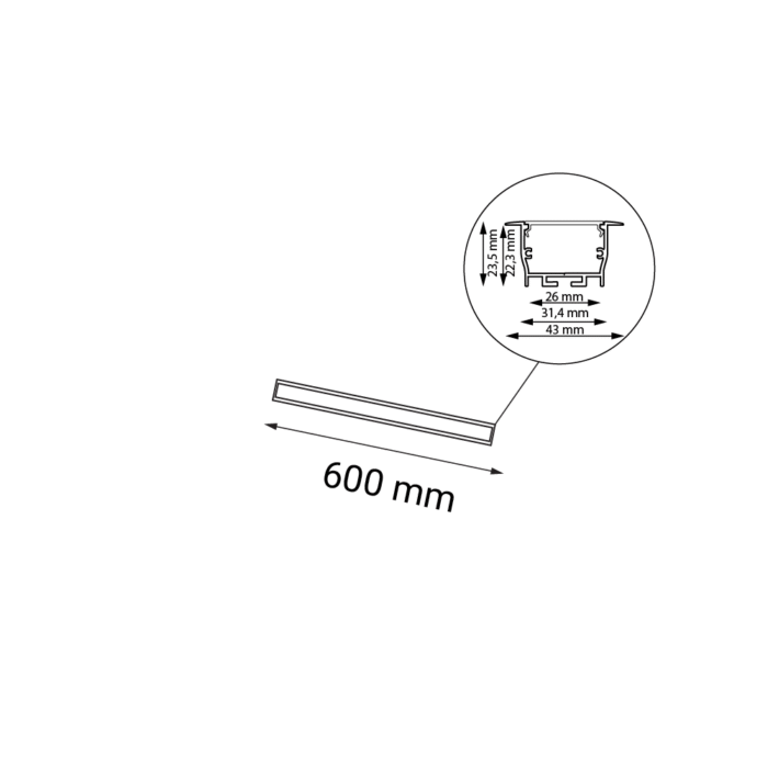 Shilo Hiate ugradna lampa crna (600 mm) 4000K - Slika 2